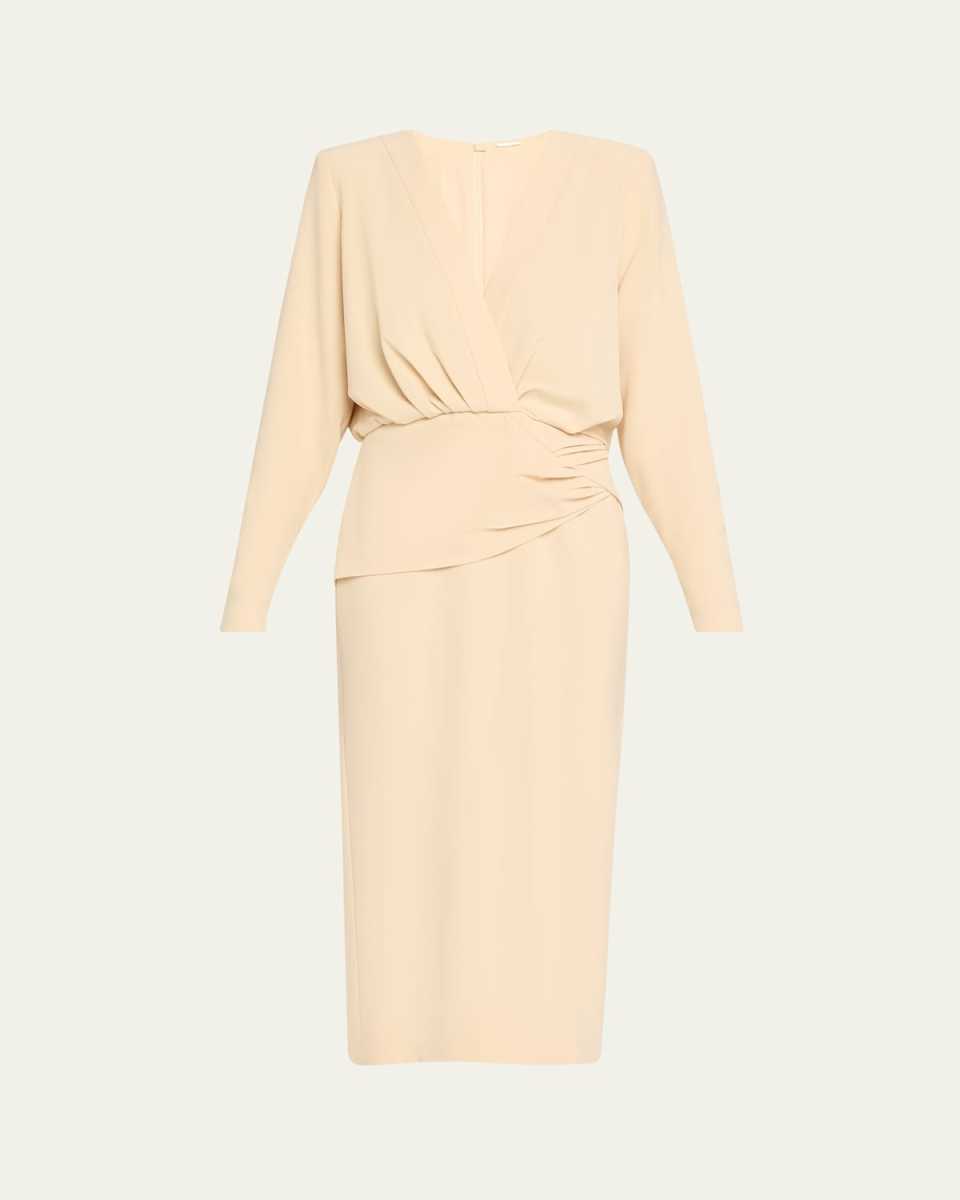 Fraser Gathered Long-Sleeve Midi Dress